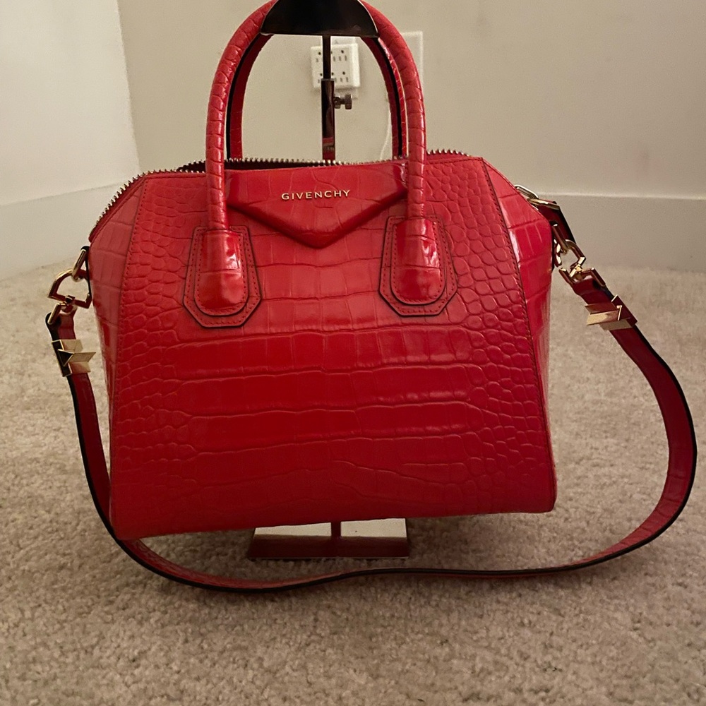 Givenchy Croc Embossed Small Antigona Red